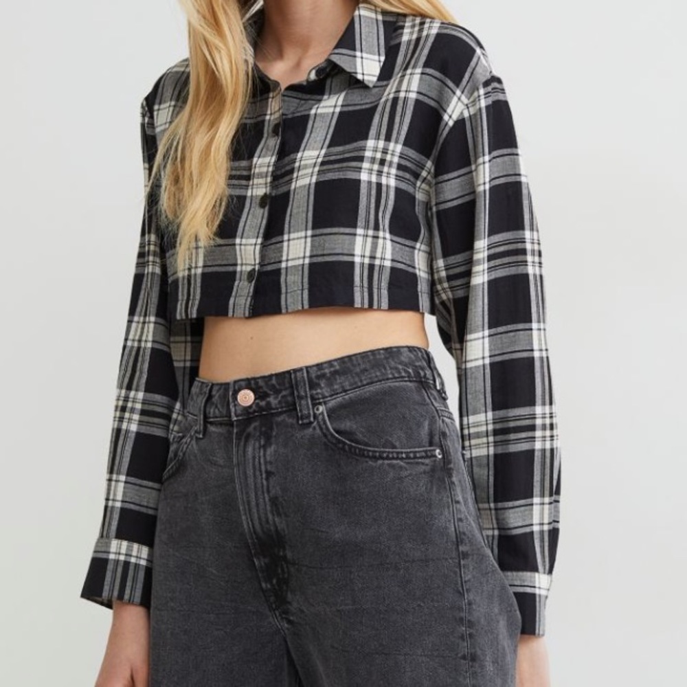 NWT H&M Cotton Crop Shirt Plaid